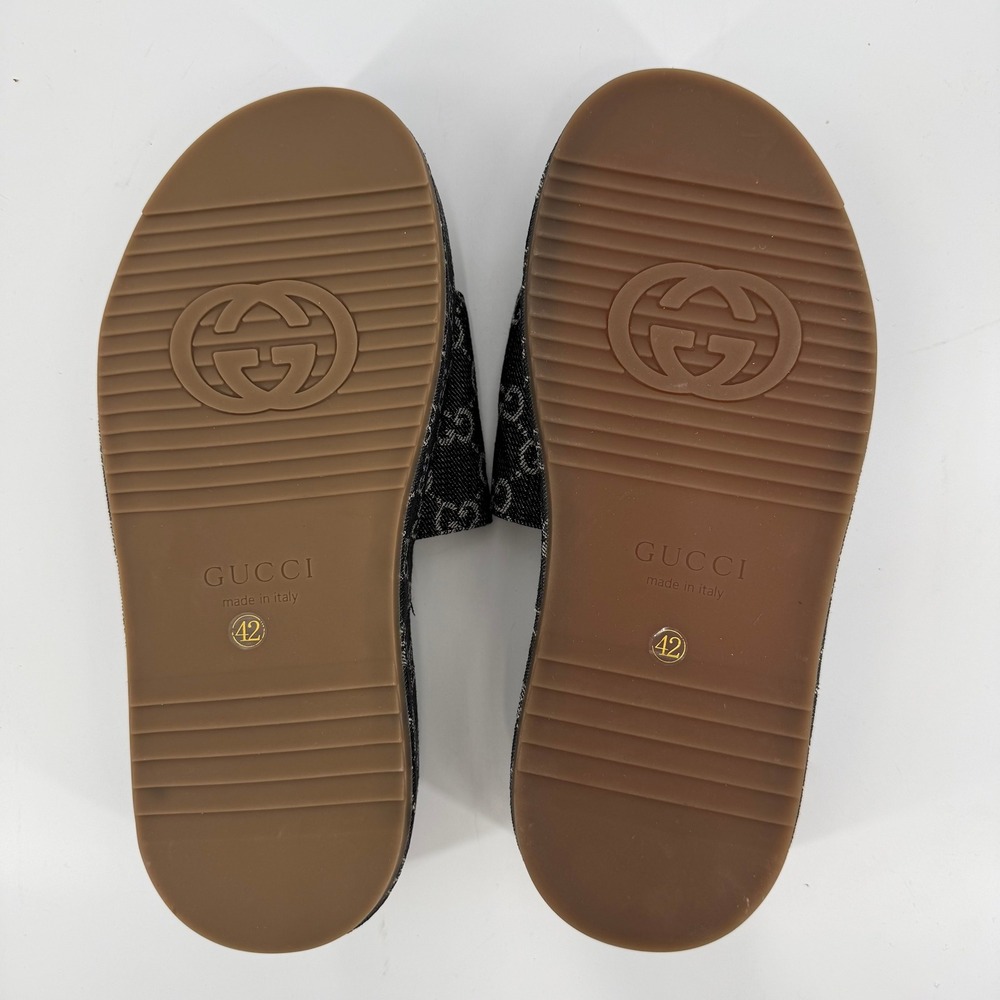 Gucci Platform Slides Womens 42/US 12 Black GG Monogram Denim Sandals Condition - Picture 8 of 9